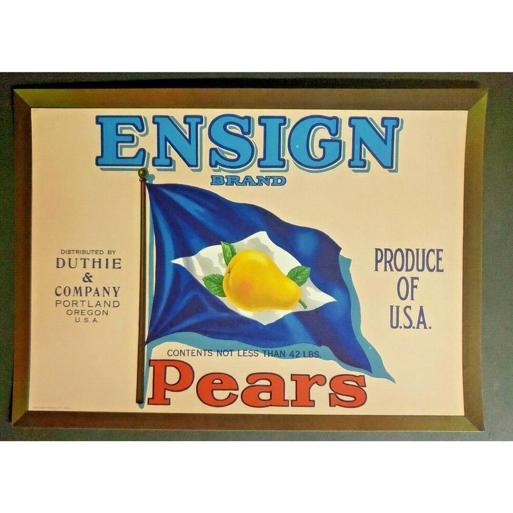 Vintage Ensign Original 1940s Portland, OR Pear Crate Label Duthie Co WS8D